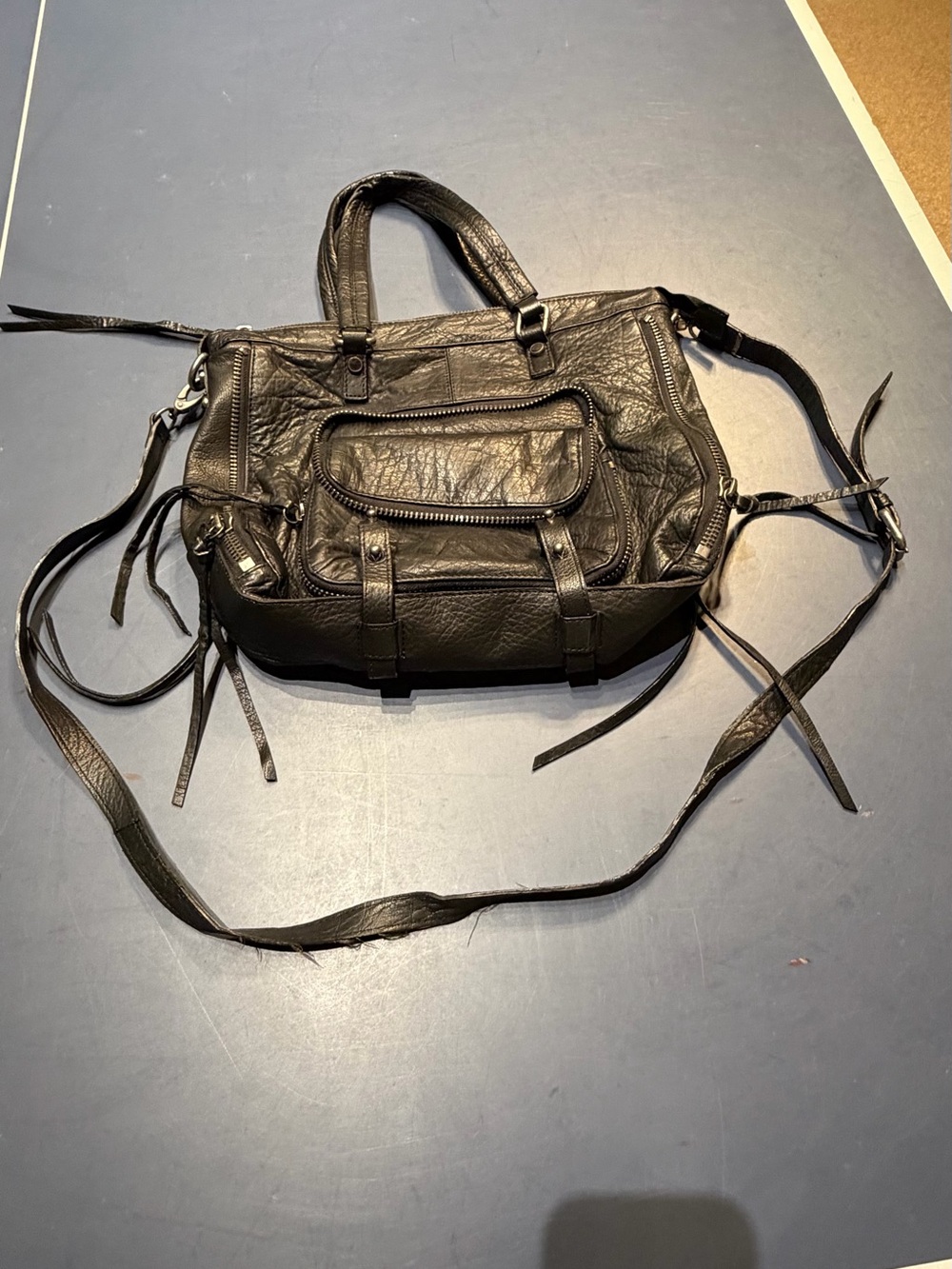 Joelle Hawkens Classic Black Leather Crossbody Bag with Front Zip Pocket